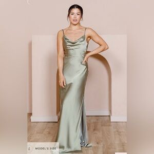Revelry Nadia Satin Dress in Silver Sage